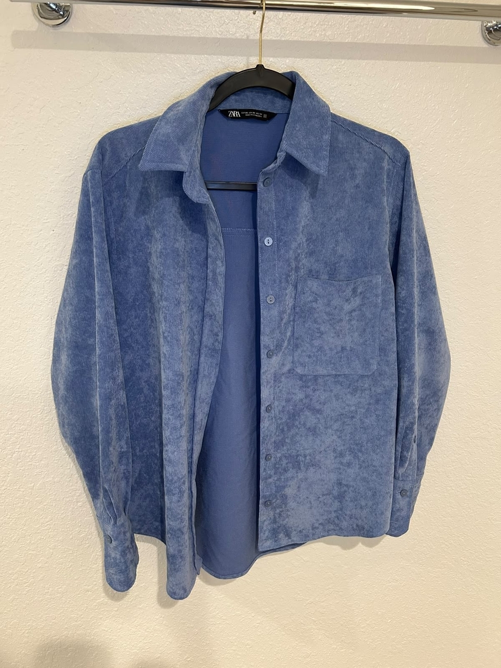 Zara Washed Blue Suede-Look Shirt Jacket